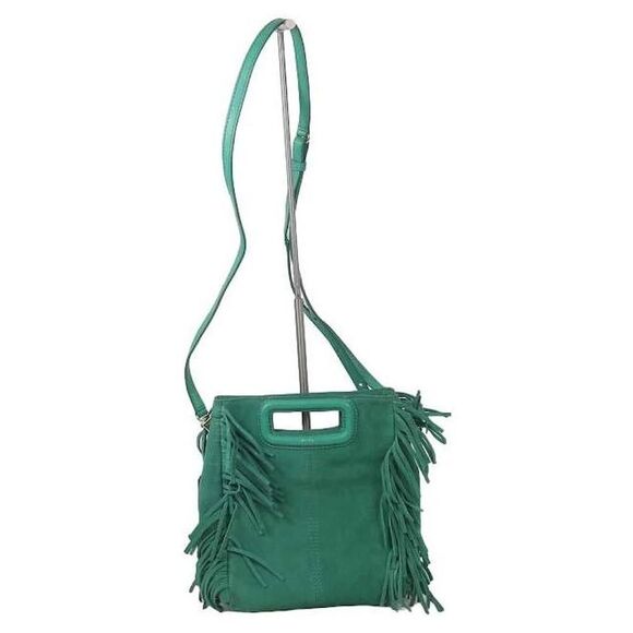 MAJE Suede Fringe Leather Green Shoulder/Hand Bag - Picture 6 of 10